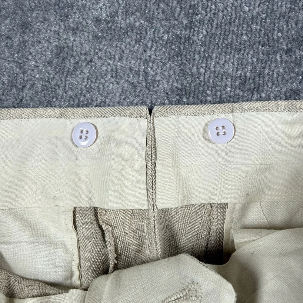 Vintage Jos A Bank Pants Men's 34x31 Beige Wool Blend Double Pleated Cuffed